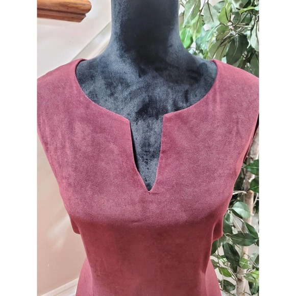 Connected Apparel Womens Maroon Polyester V-Neck Sleeveless Knee Length Dress 12 - Picture 2 of 11